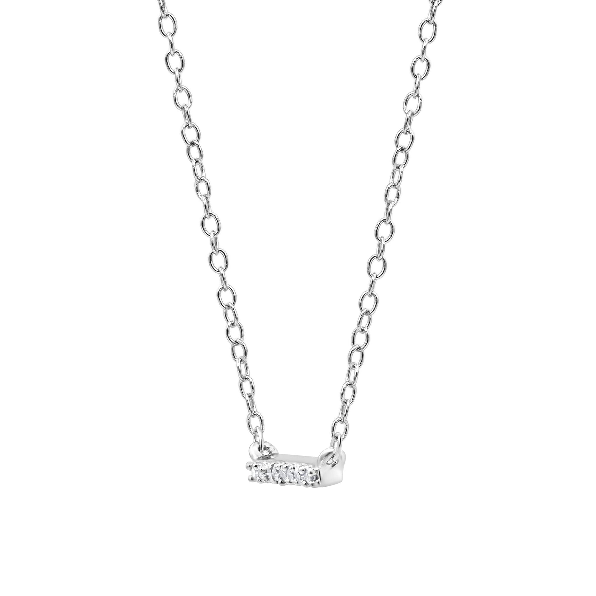 Womens | 0.03 CT Round Cut Lab Grown Accent Diamond | Bar Necklace | Sterling Silver | I-J-I1
