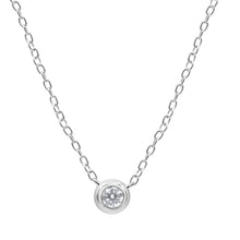 Womens | 0.10 CT Round Cut Lab Grown Accent Diamond | Solitaire Bezel Set Pendant Necklace | Sterling Silver | I-J-I1