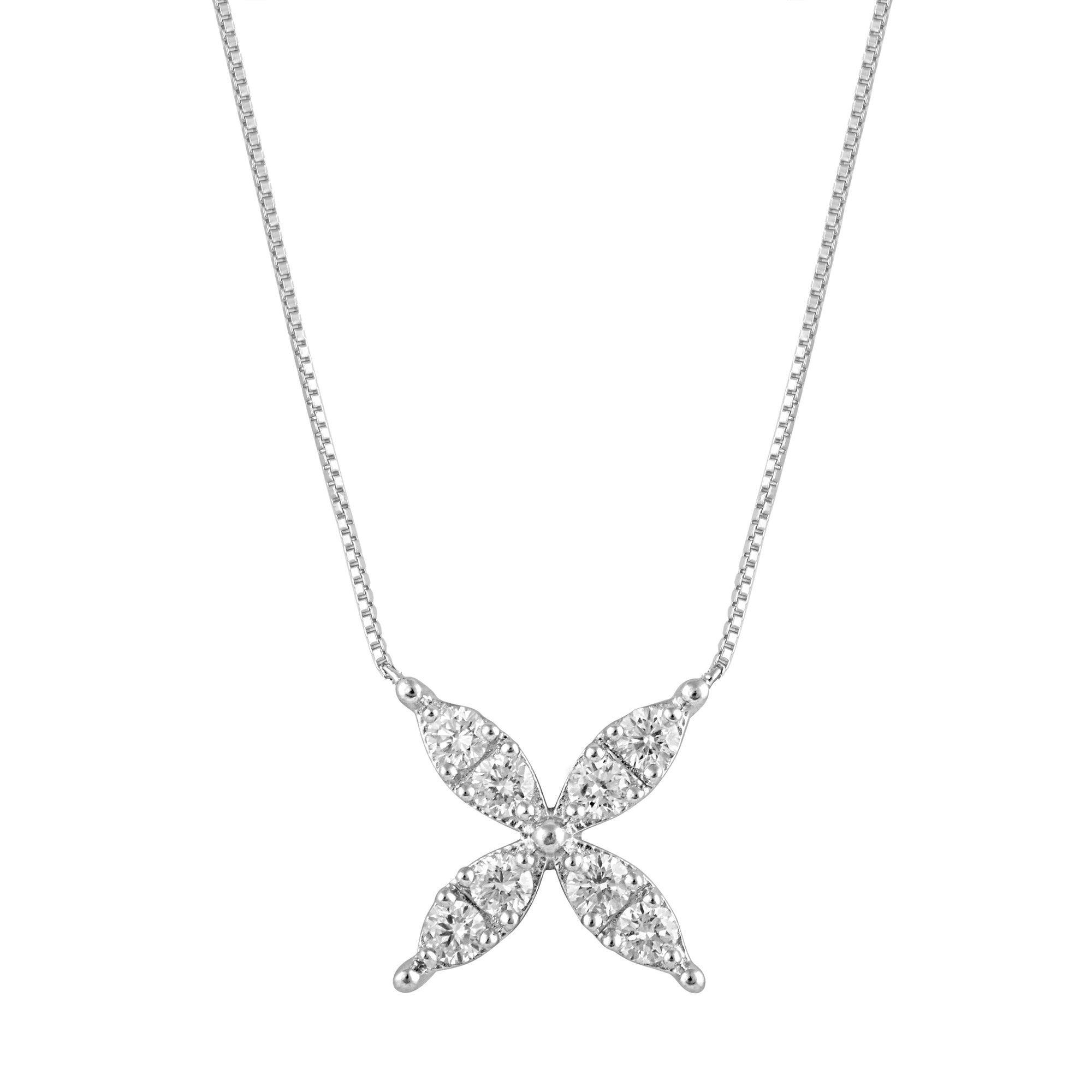 Womens | 0.20 CT Round Cut Lab Grown Diamond | Floral Pendant Necklace | Sterling Silver | H-I-SI-I1
