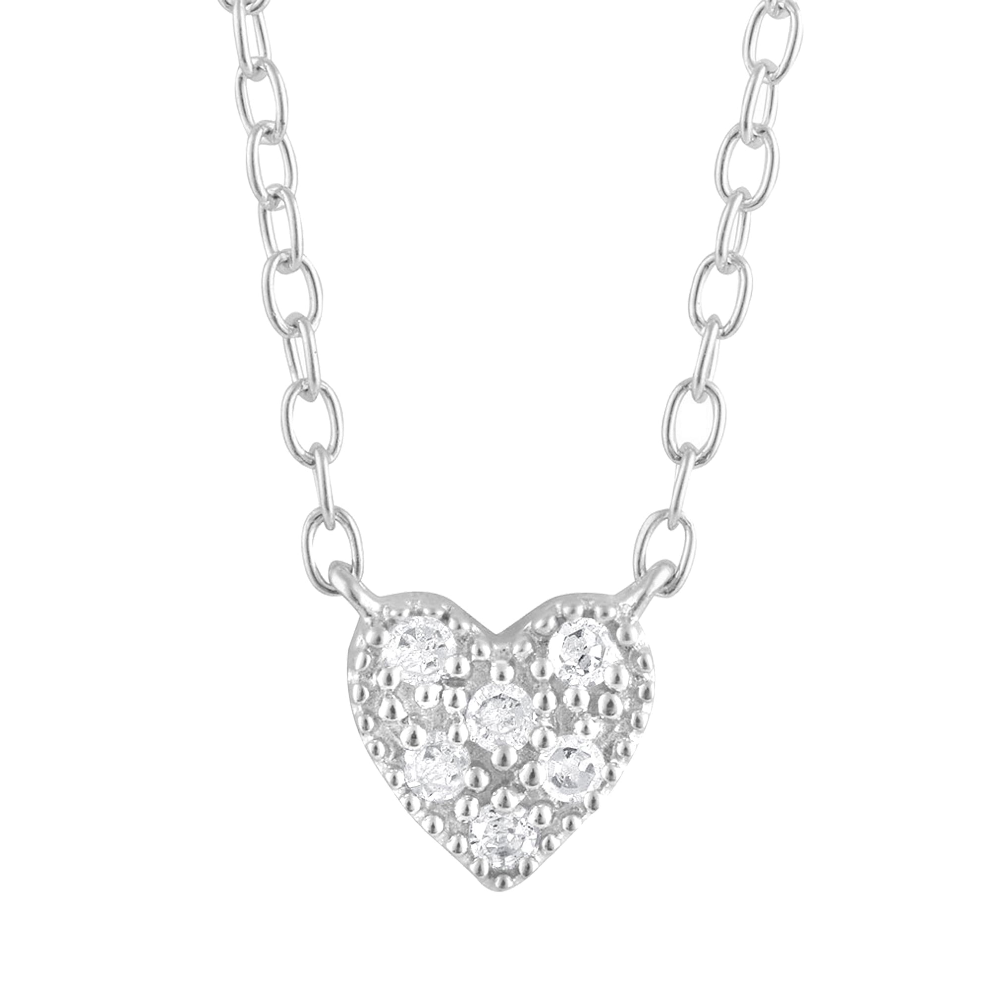 Womens | 0.04 CT Round Cut Lab Grown Diamond | Heart Shaped Pendant Necklace | Sterling Silver | G-SI2/I1