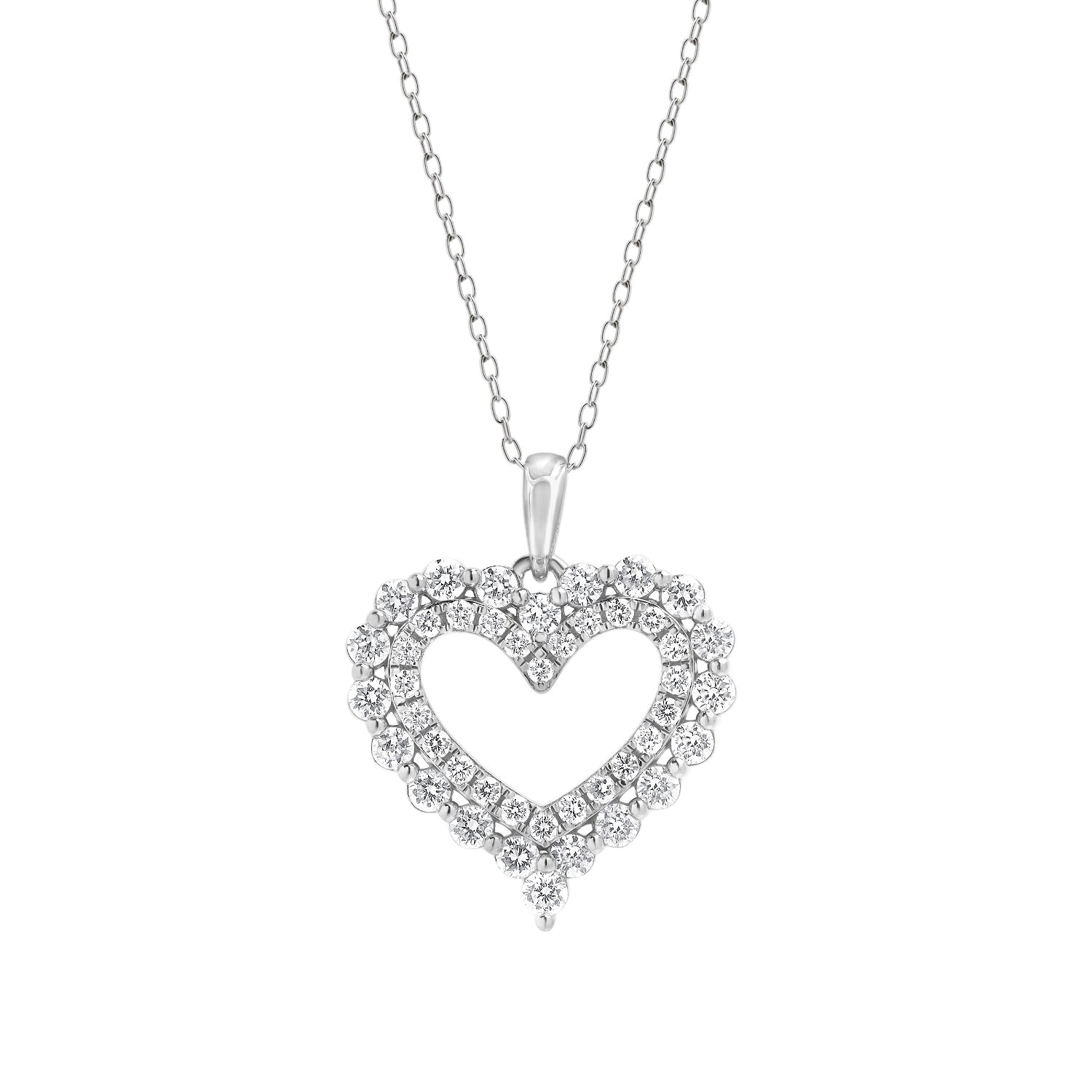 Womens | 1.00 CT Round Cut Lab Grown Accent Diamond | Heart Pendant Necklace | Sterling Silver | J-K-I1/I2