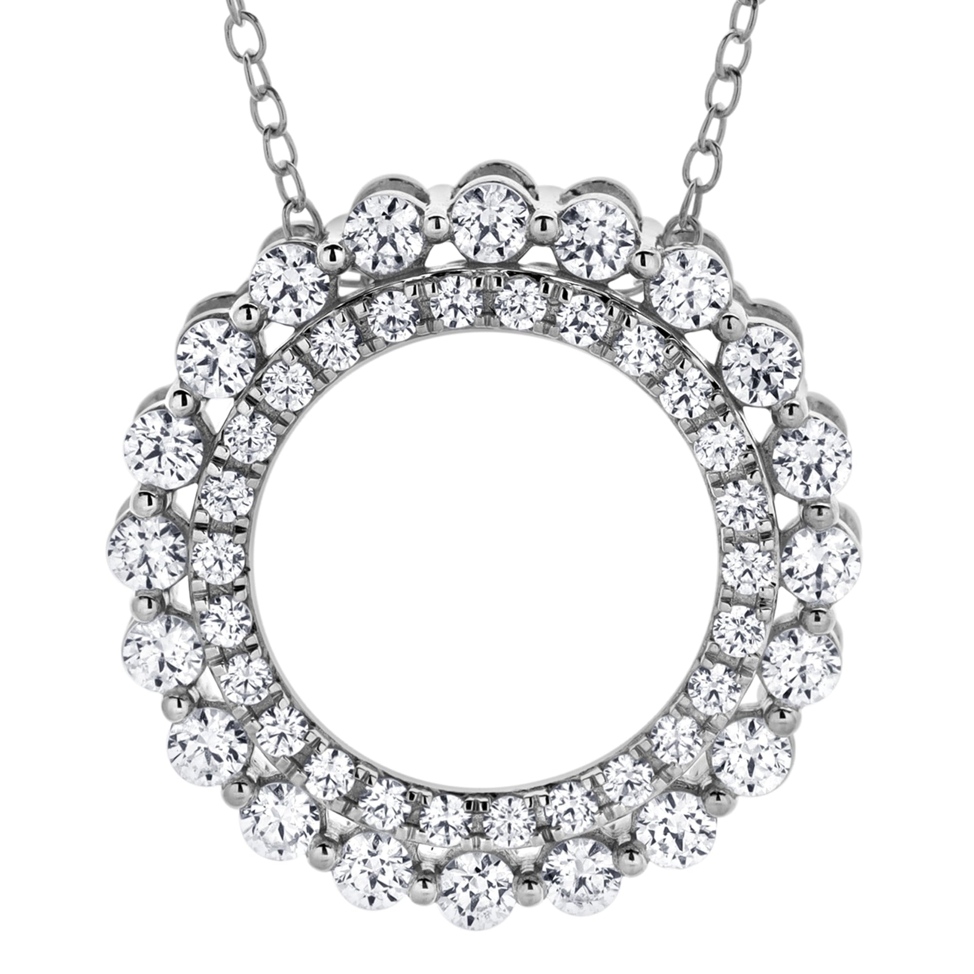 Womens | 1.00 CT Round Cut Lab Grown Accent Diamond | Circle of Life Necklace | Sterling Silver | J-K-I1/I2