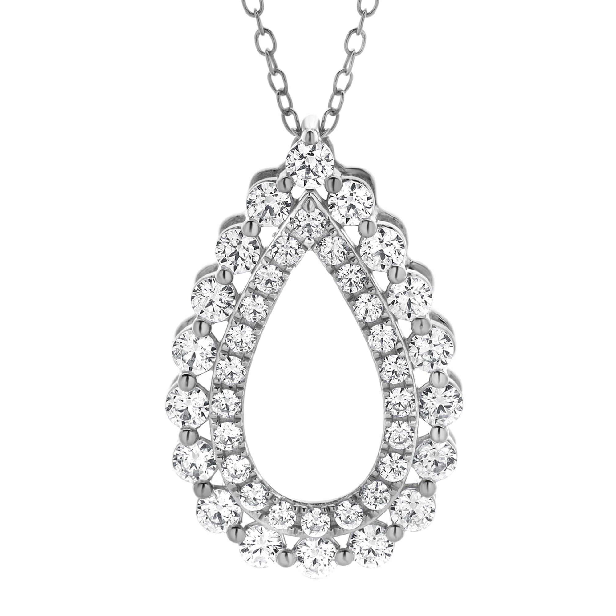 Womens | 1.00 CT Round Cut Lab Grown Diamond | Teardrop Pendant Necklace | Sterling Silver | J-K-I1/I2