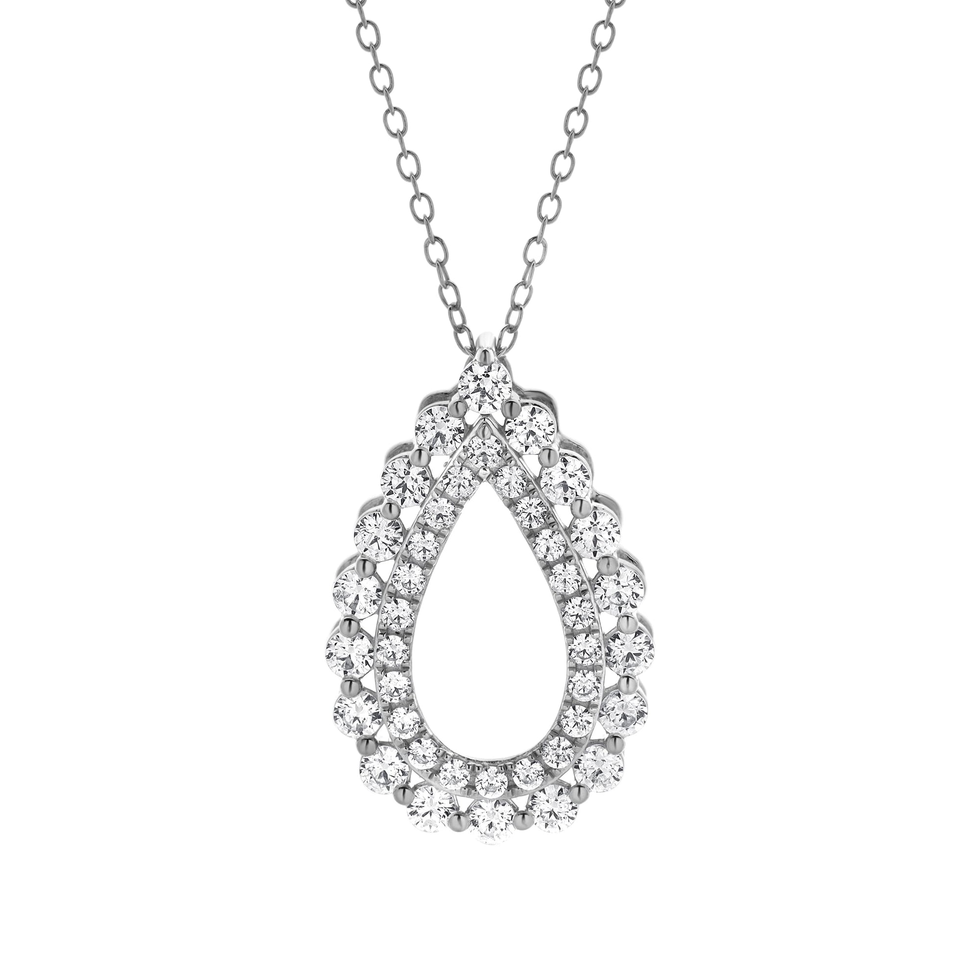 Womens | 1.00 CT Round Cut Lab Grown Diamond | Teardrop Pendant Necklace | Sterling Silver | J-K-I1/I2