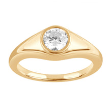 Womens | 0.60 CT Round Cut Lab Grown Diamond | Bezel Set Solitaire Engagement Ring | Yellow Gold Flashed Silver | H-I-SI3/I1