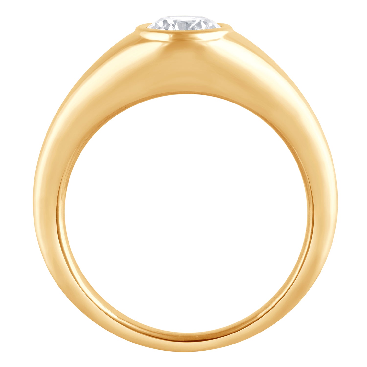 Womens | 0.60 CT Round Cut Lab Grown Diamond | Bezel Set Solitaire Engagement Ring | Yellow Gold Flashed Silver | H-I-SI3/I1