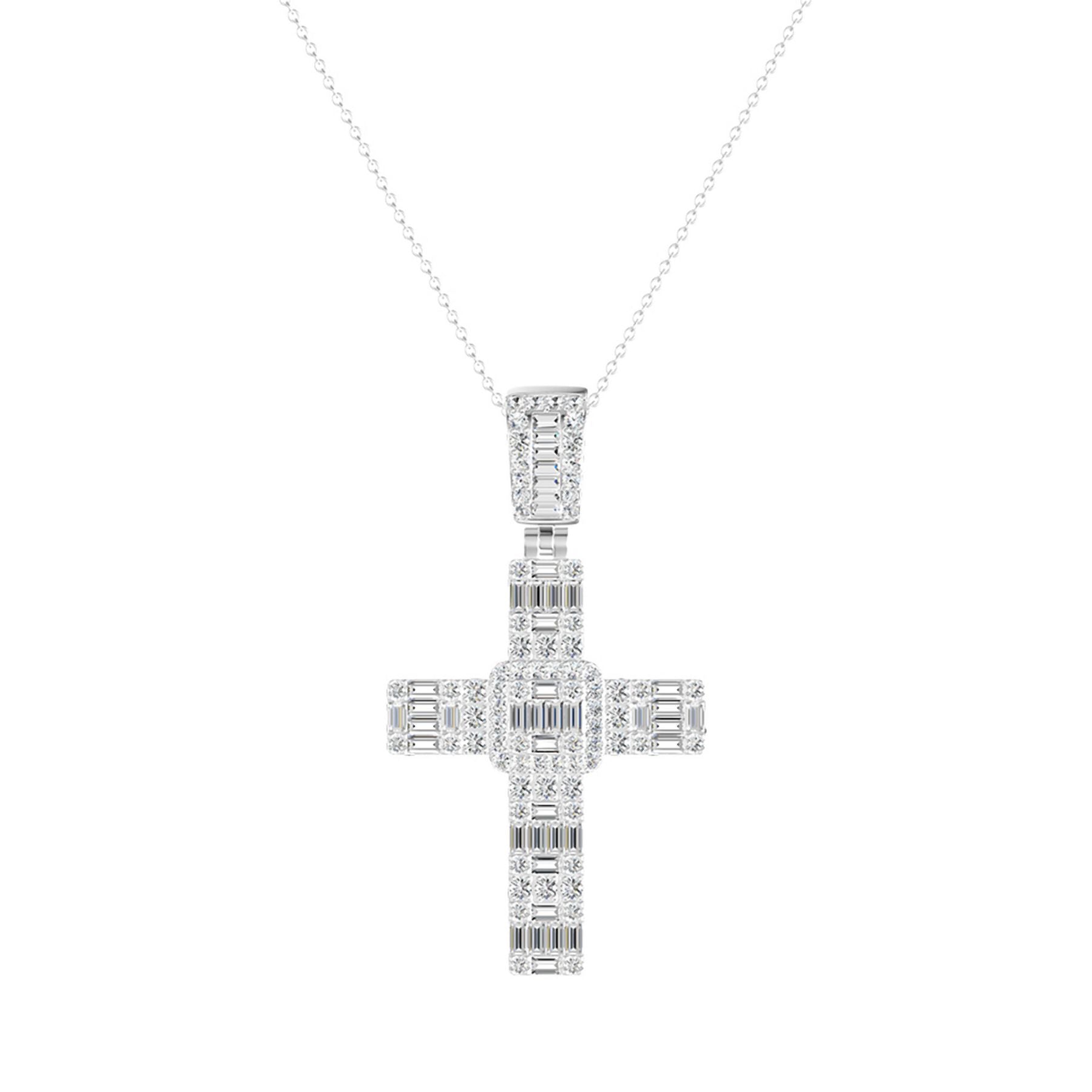 2.95 CT Baguette/Round Lab-Grown Diamond | Pendant | 14K White Gold | G Color | VS Clarity