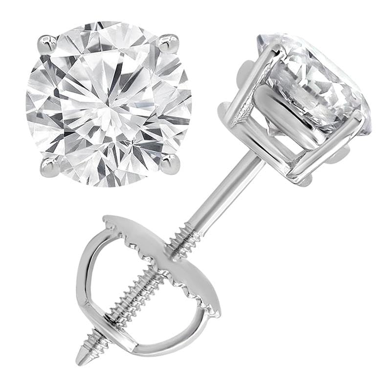 Womens | 1.50 CT Round Cut Lab Grown Diamond | Solitaire Stud | 14K White Gold | I-I1