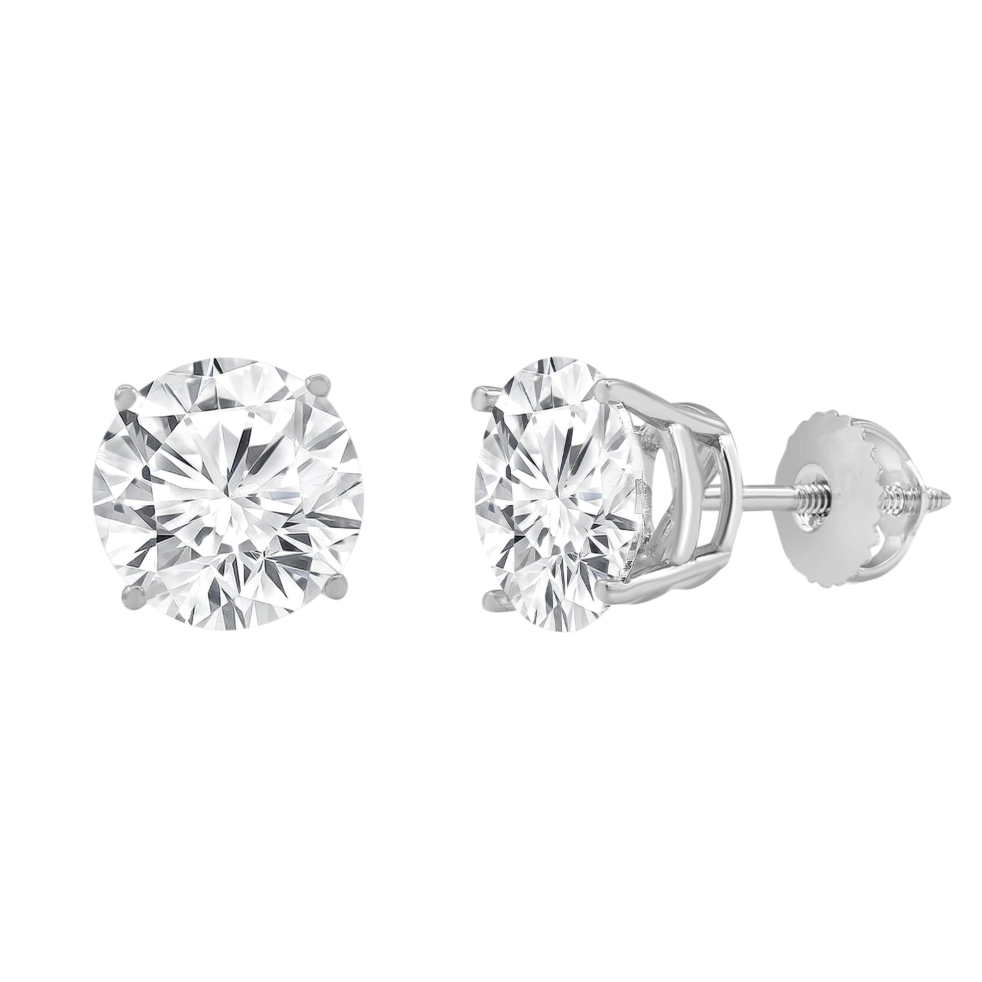 Womens | 1.50 CT Round Cut Lab Grown Diamond | Solitaire Stud | 14K White Gold | I-I1