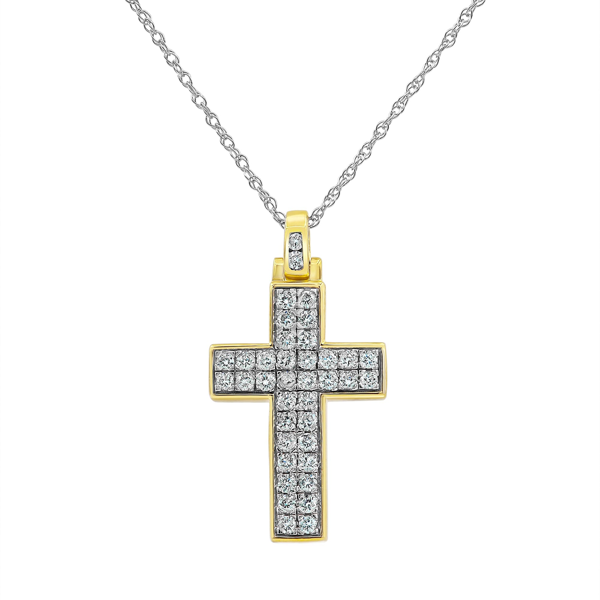 Womens | 0.75 CT Round Cut Lab Grown Accent Diamond | Cross Necklace | Sterling Silver | G-SI