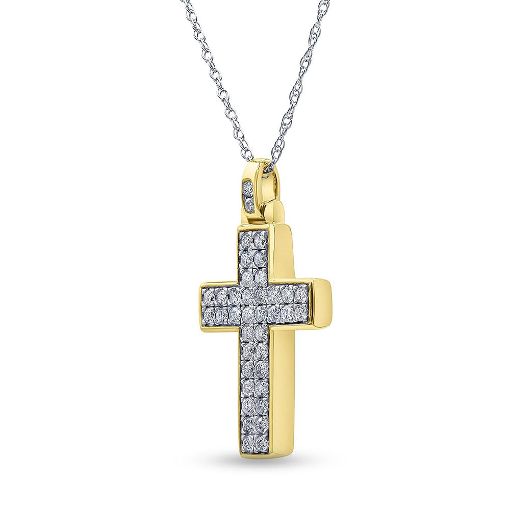 Womens | 0.75 CT Round Cut Lab Grown Accent Diamond | Cross Necklace | Sterling Silver | G-SI