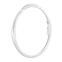 Womens | 1.00 CT Round Cut Lab Grown Accent Diamond | Bangle Bracelet - 60mm x 51mm | Sterling Silver | J-K-I1/I2