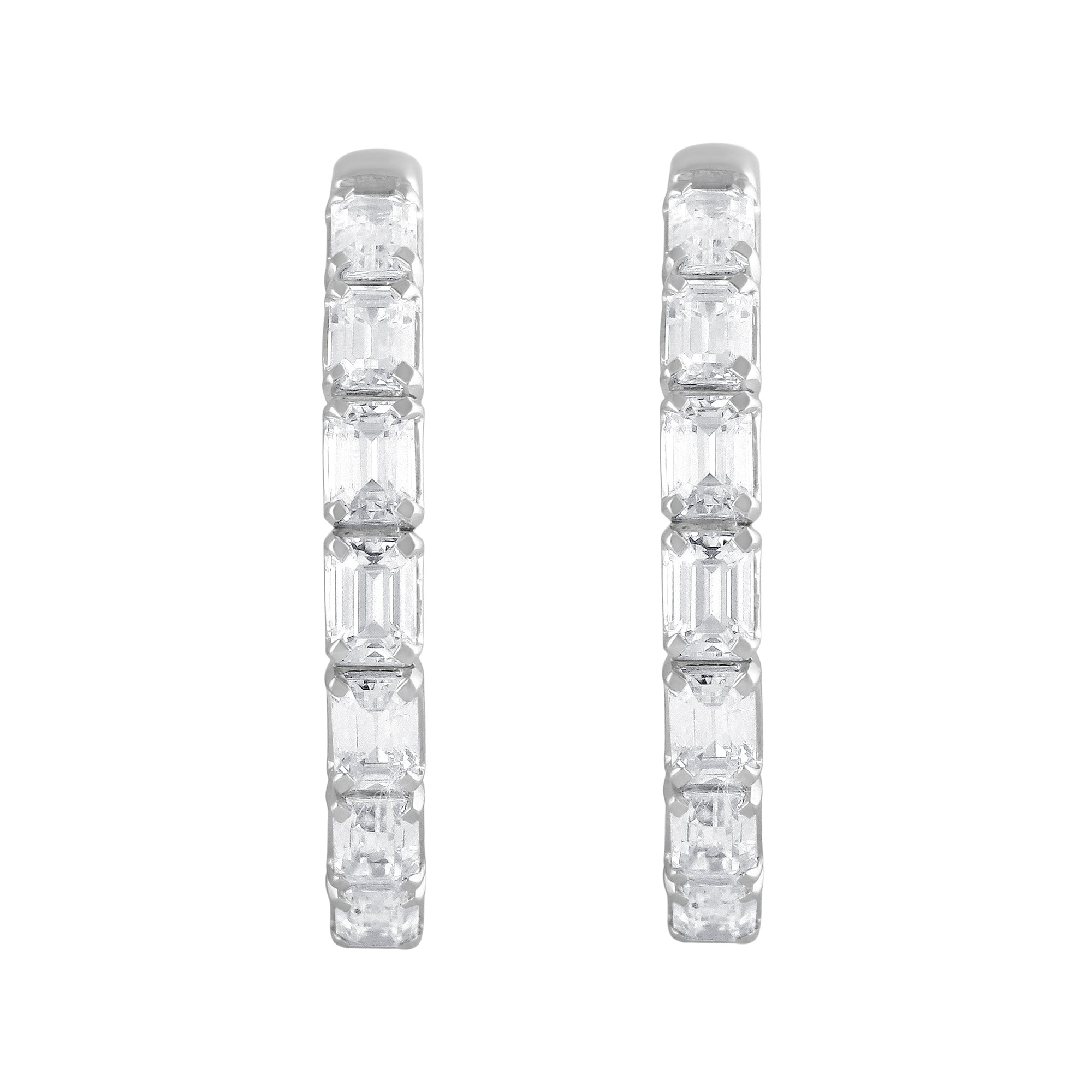 3.00 CT Emerald Lab-Grown Diamond | Hoop Earrings | 14K White Gold | G Color | VS1 Clarity