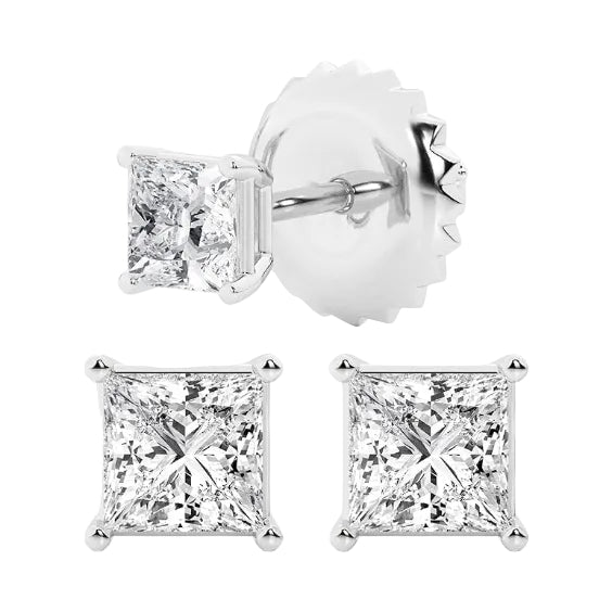 Womens | 0.50 CT  Princess Cut Lab Grown Diamond | Solitaire Stud | 18K White Gold | F-VS