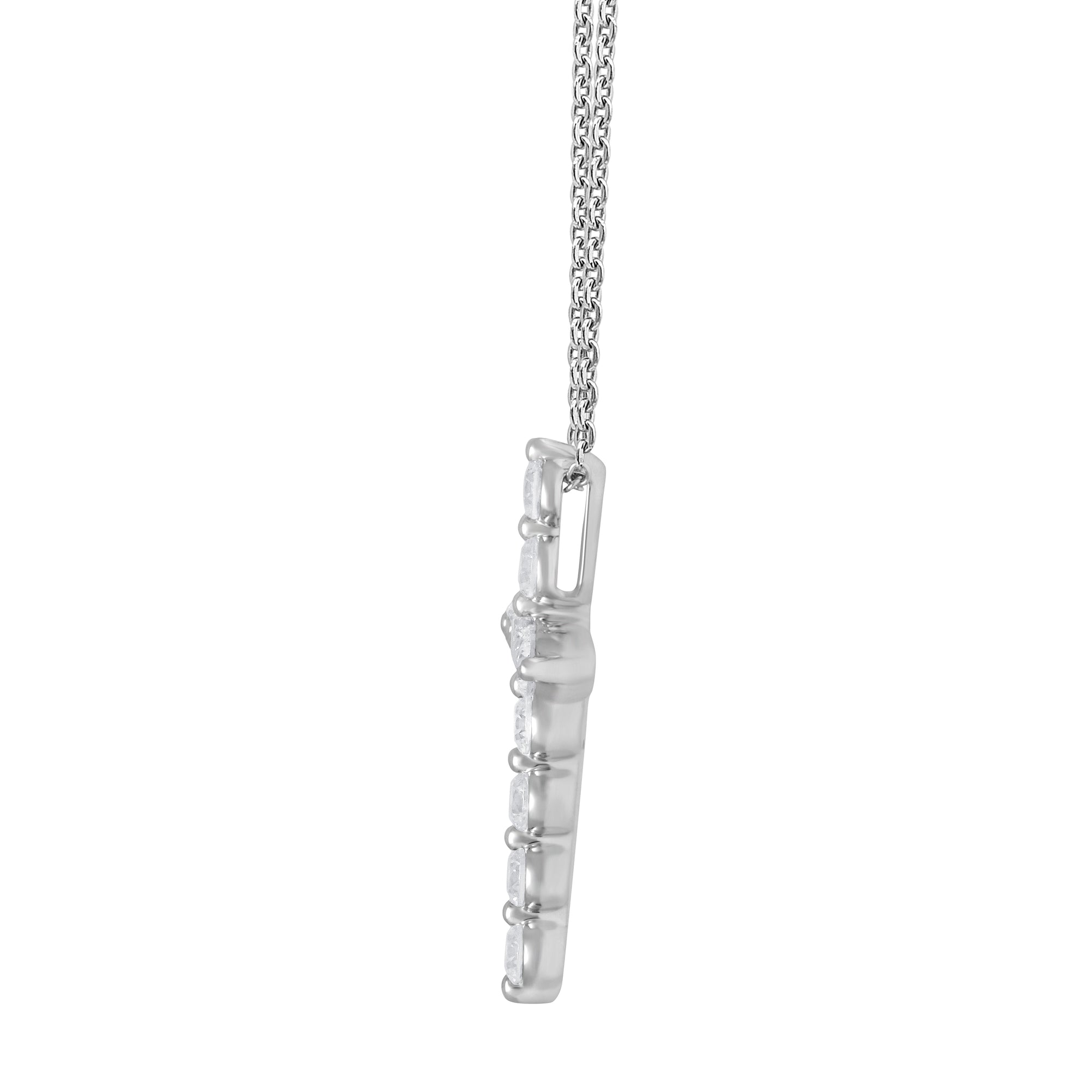 Womens | 1.00 CT Round Cut Lab Grown Accent Diamond | Cross Necklace | Sterling Silver | J-K-I1/I2