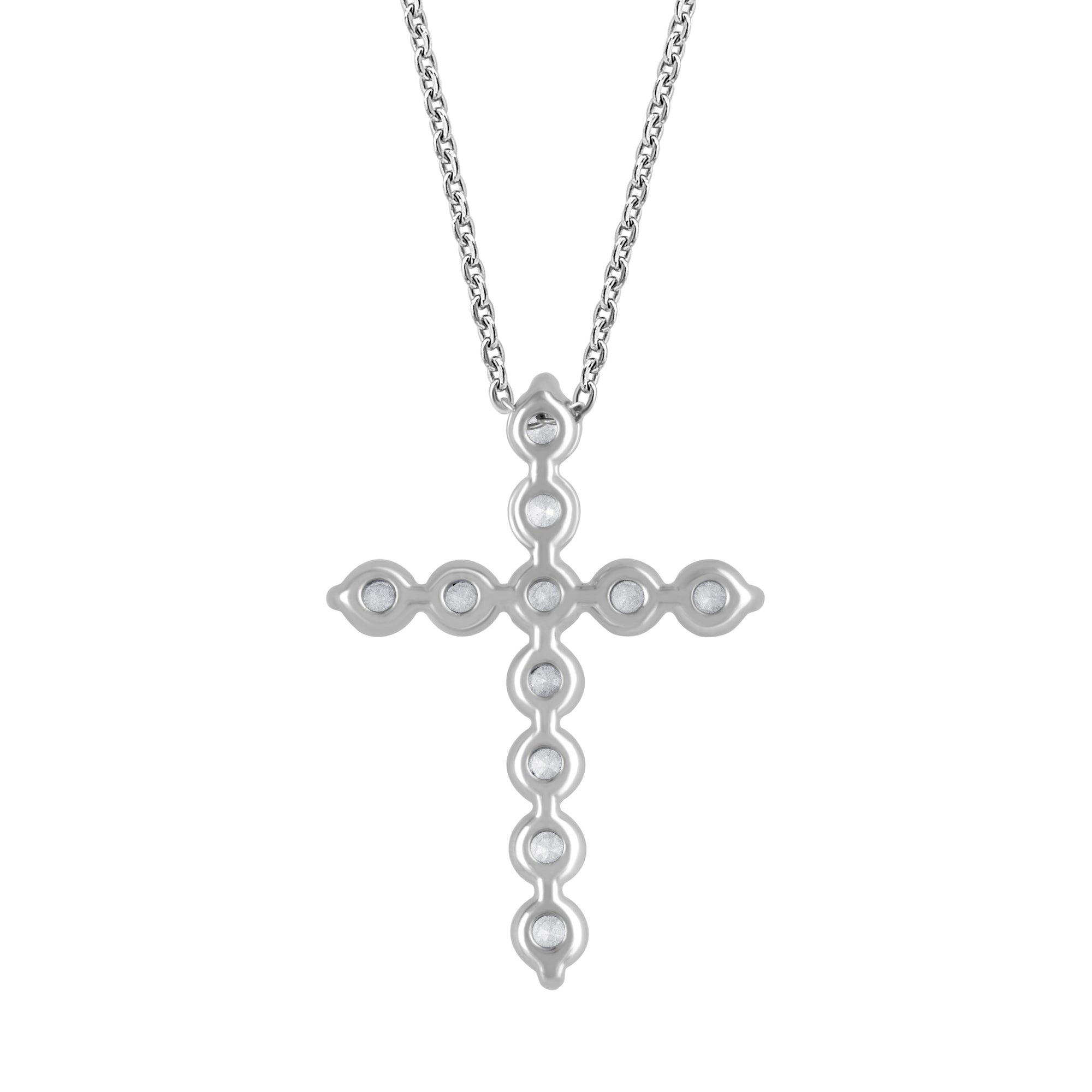 Womens | 1.00 CT Round Cut Lab Grown Accent Diamond | Cross Necklace | Sterling Silver | J-K-I1/I2