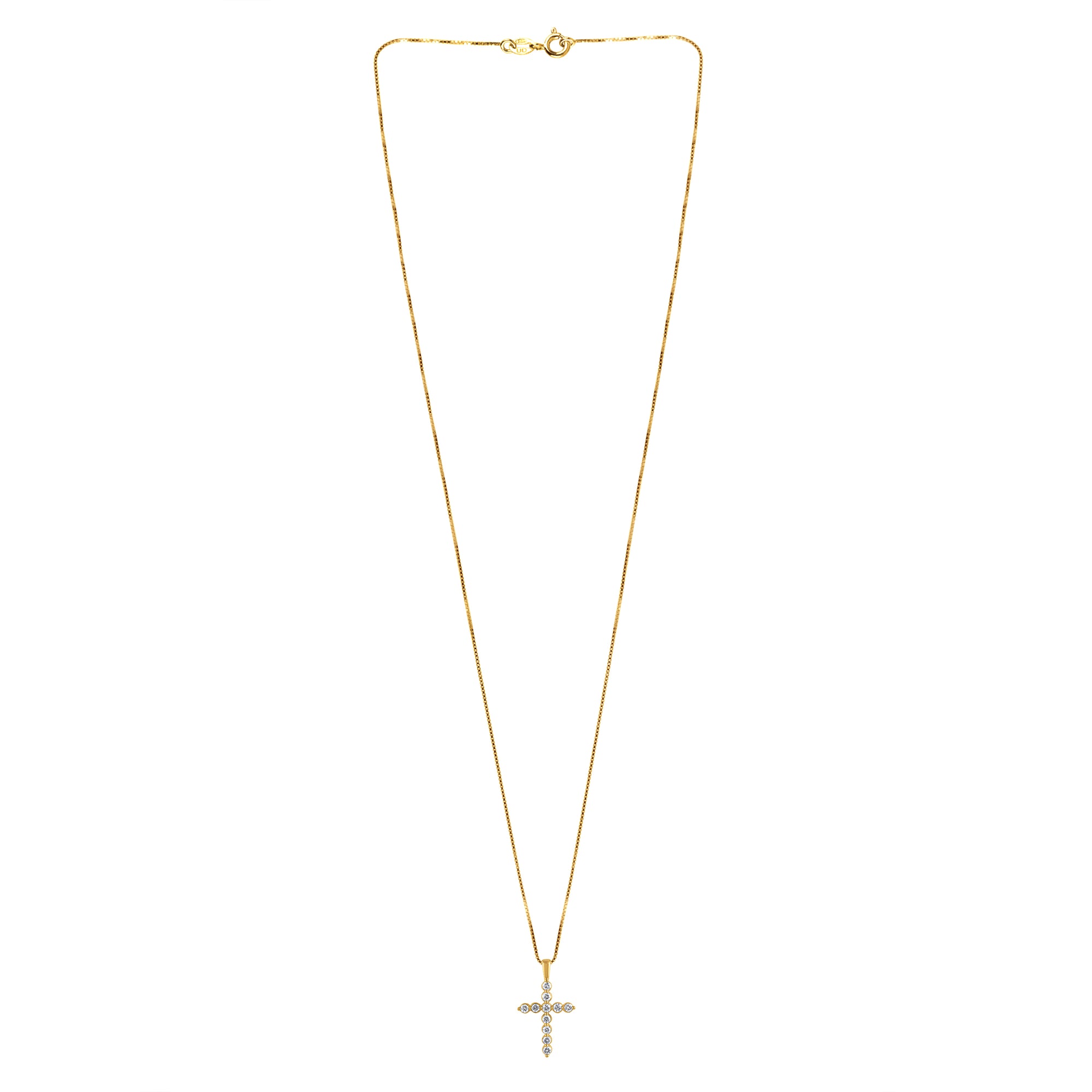 Womens | 0.25 CT Round Cut Lab Grown Diamond | Cross Pendant Necklace | Yellow Gold Plated Sterling Silver | J-SI-I1