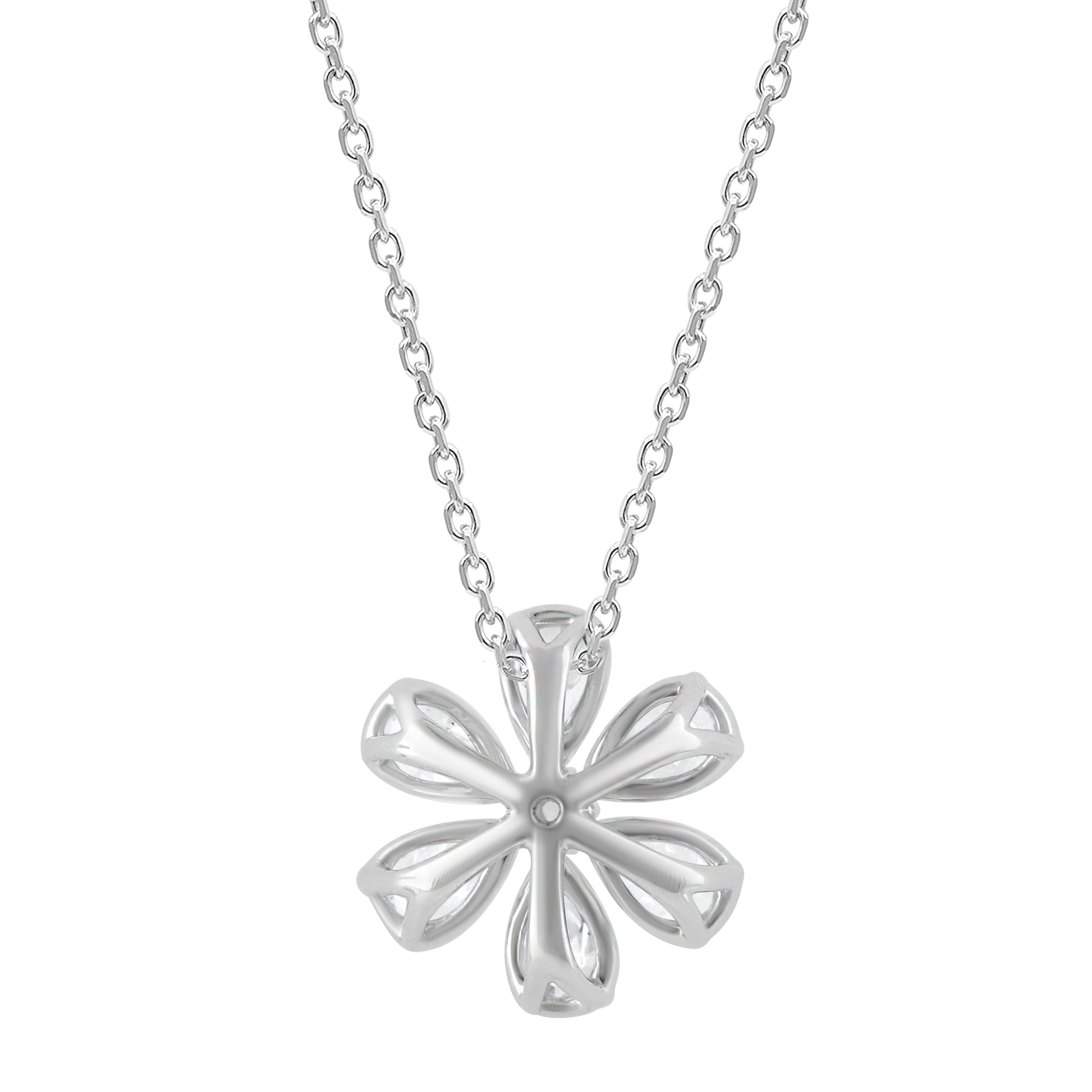 Womens | 1.00 CT  Pear &Round Cut Lab Grown Diamond | Floral Necklace | Sterling Silver | J-K-I1/I2