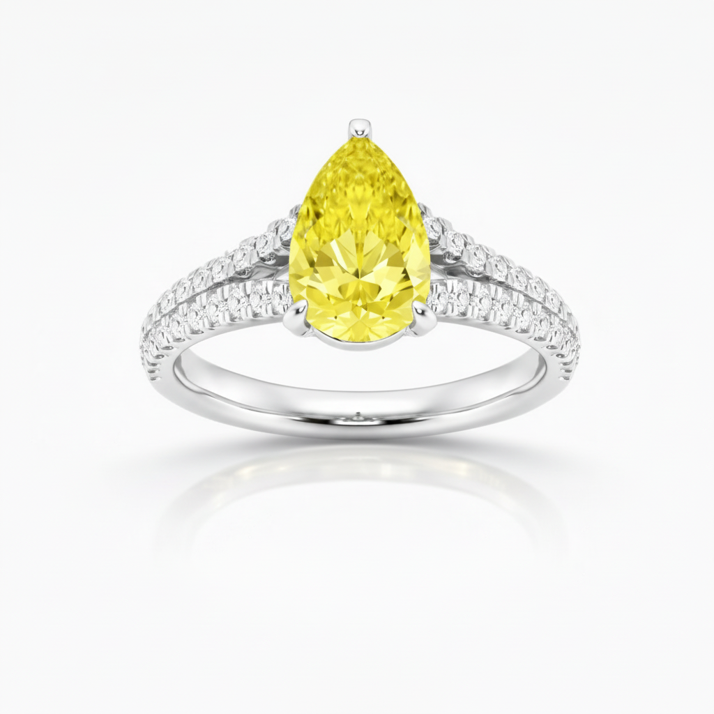 3.00 CT Yellow Pear/Round Lab-Grown Diamond | Engagement Ring | 14K White Gold