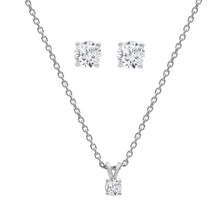 Womens | 1.00 CT Round Cut Lab Grown Diamond | Solitaire Pendant Necklace-Stud Earrings Set | Sterling Silver | G-SI