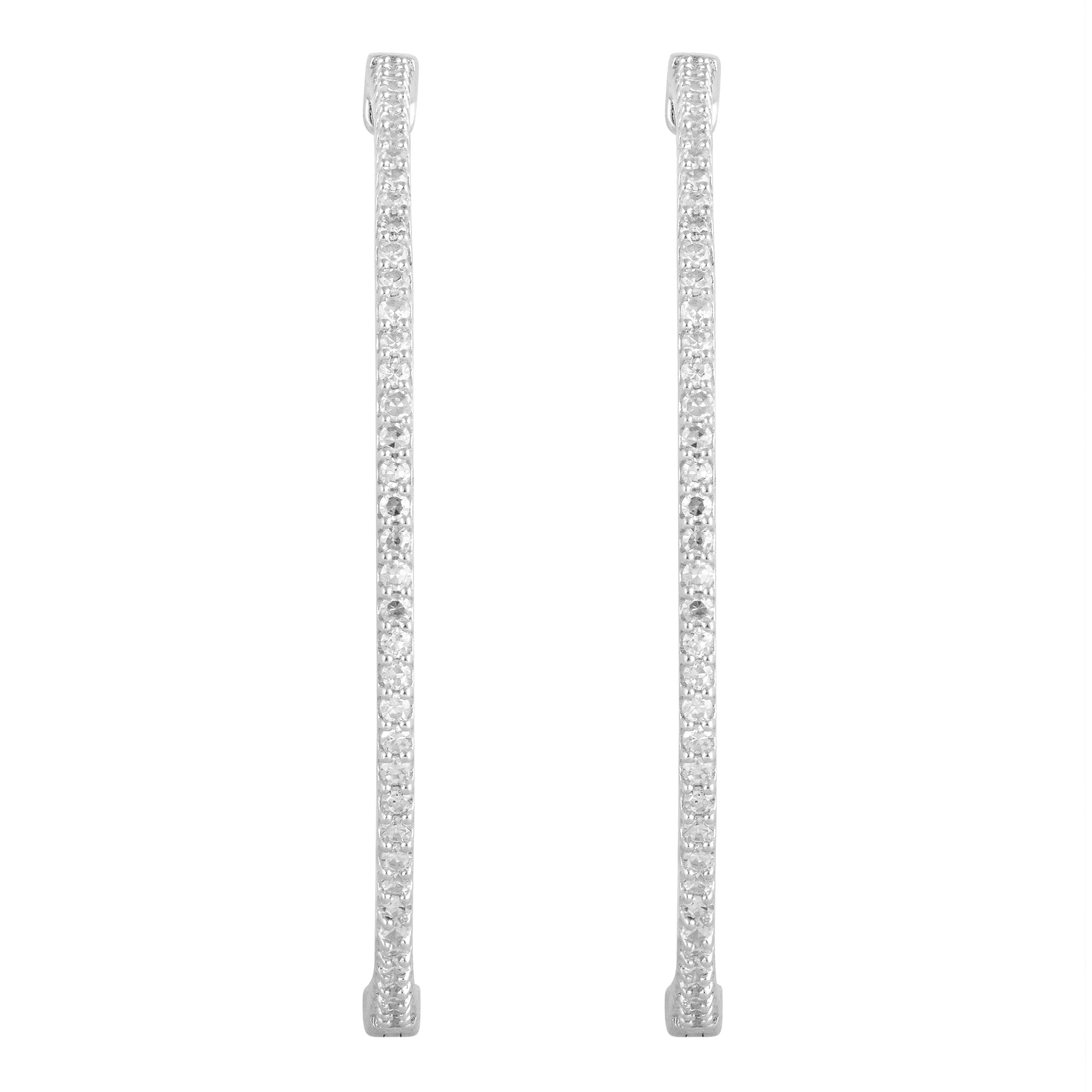 Womens | 0.75 CT Round Cut Lab Grown Diamond | Inside Out Hoop Earring | Sterling Silver | H-I-SI-I1