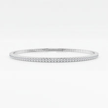 Womens | 1.00 CT Round Cut Lab Grown Accent Diamond | Bangle Bracelet | Sterling Silver - 50mm x 60mm | J-K-I1/I2