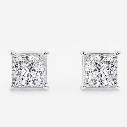 Womens | 1.25 CT  Princess Cut Lab Grown Diamond | Solitaire Stud - III | 14K White Gold | G-VS1