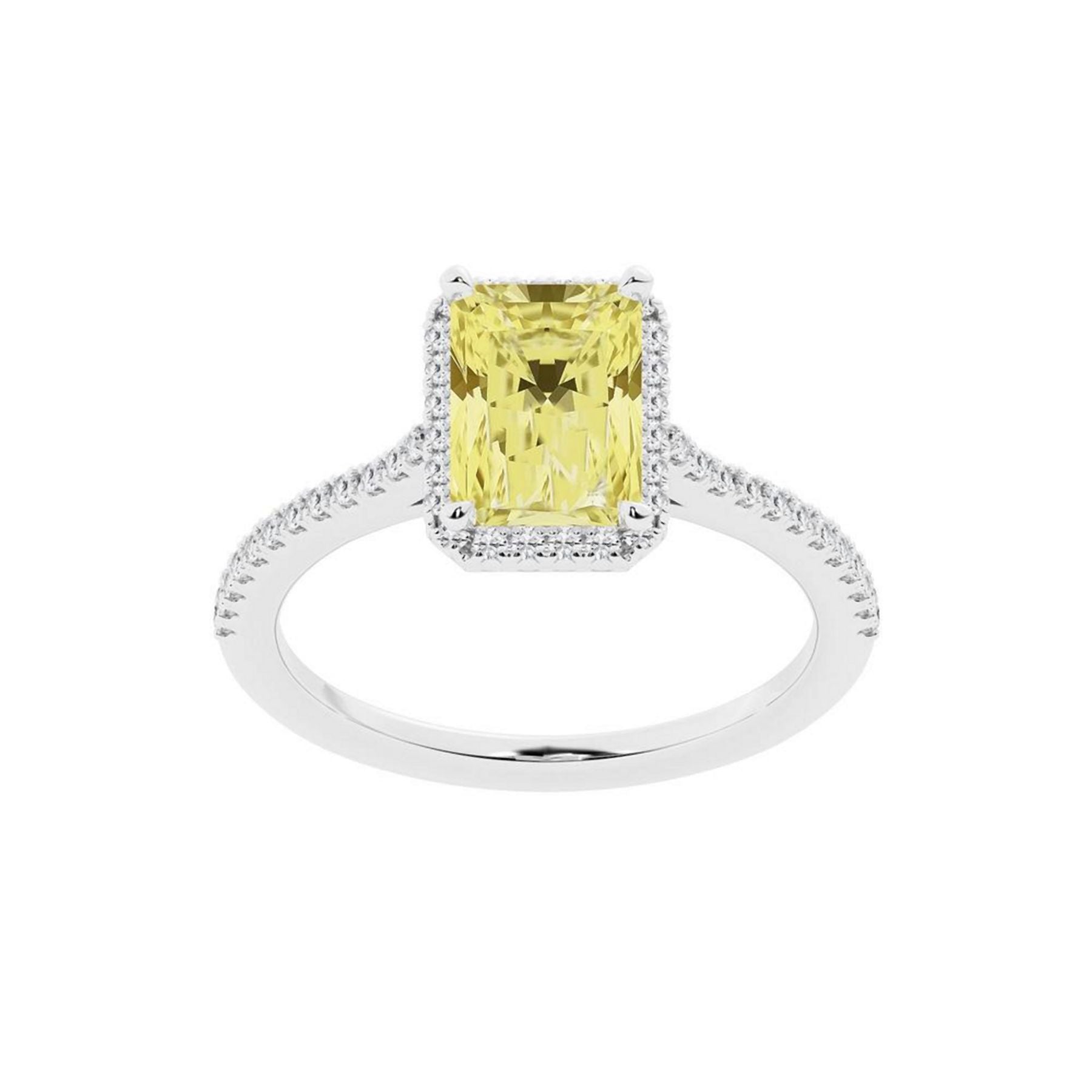 2.00 CT Yellow Radiant/Round Lab-Grown Diamond | Bridal Ring | 14K White Gold | G Color | VS Clarity