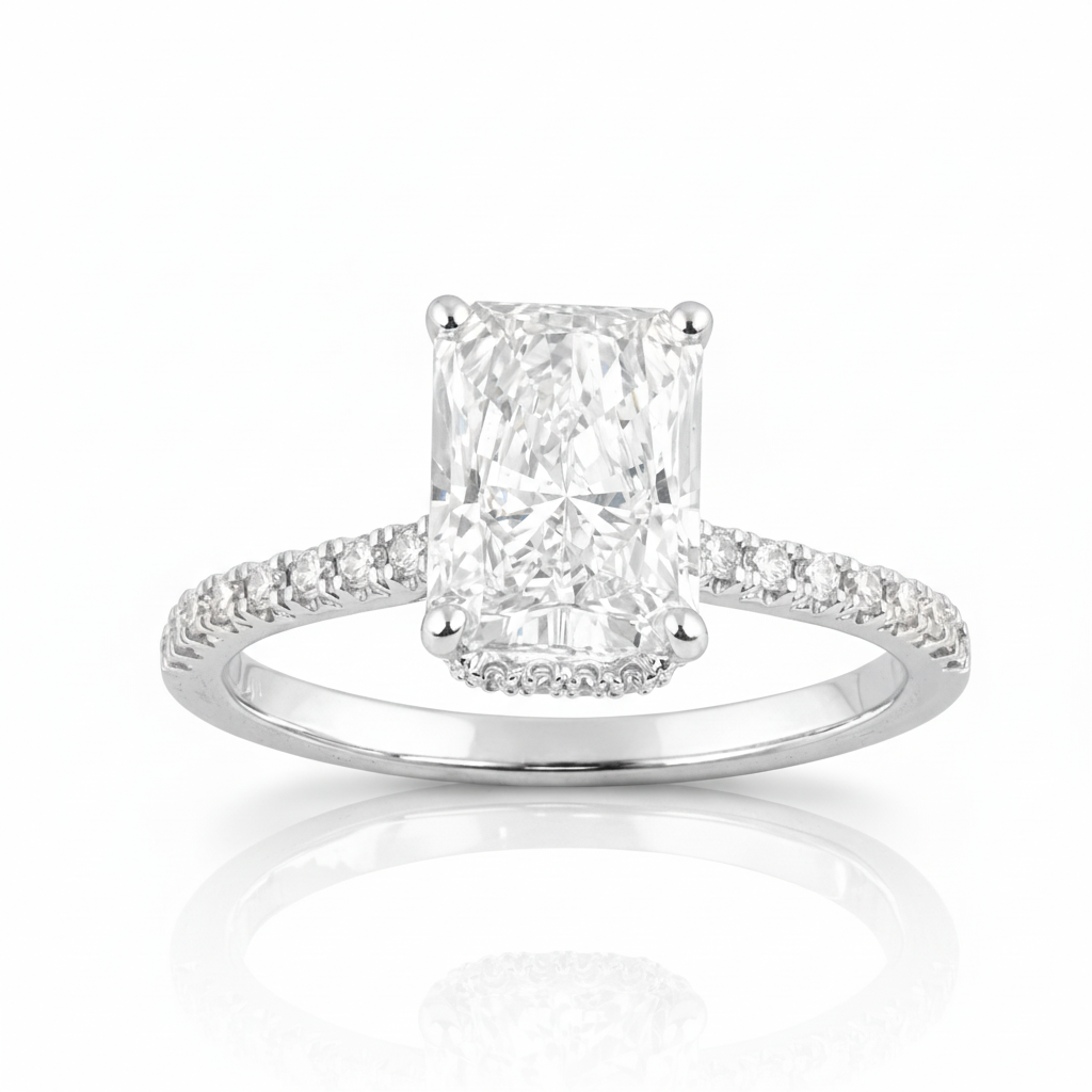 3.00 CT Radiant/Round Lab-Grown Diamond | Engagement Ring | 14K White Gold | F Color | VS Clarity