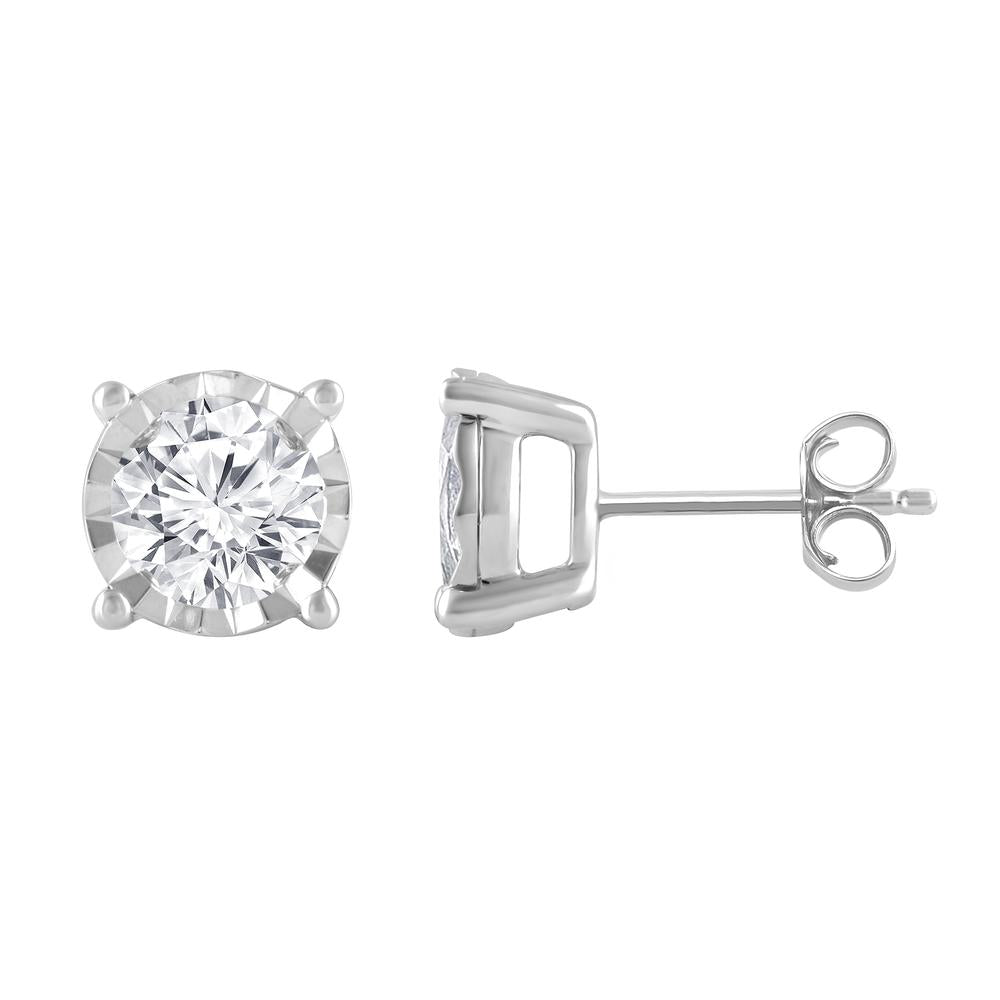 Womens | 2.00 CT Round Cut Lab Grown Diamond | Solitaire Stud | Sterling Silver | G-VS