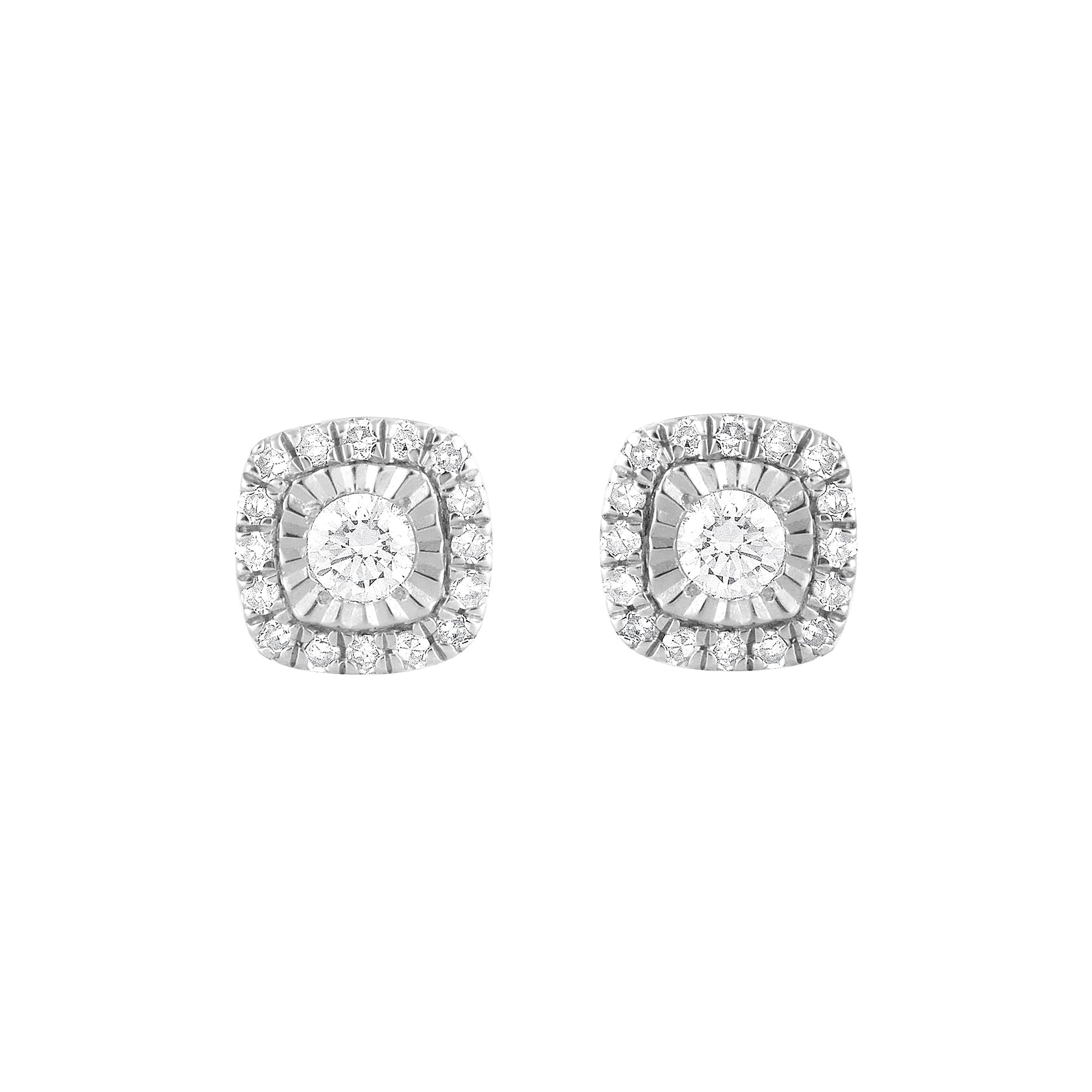 Womens | 0.20 CT Round Cut Lab Grown Diamond | Halo Stud | Sterling Silver | I-J-I1