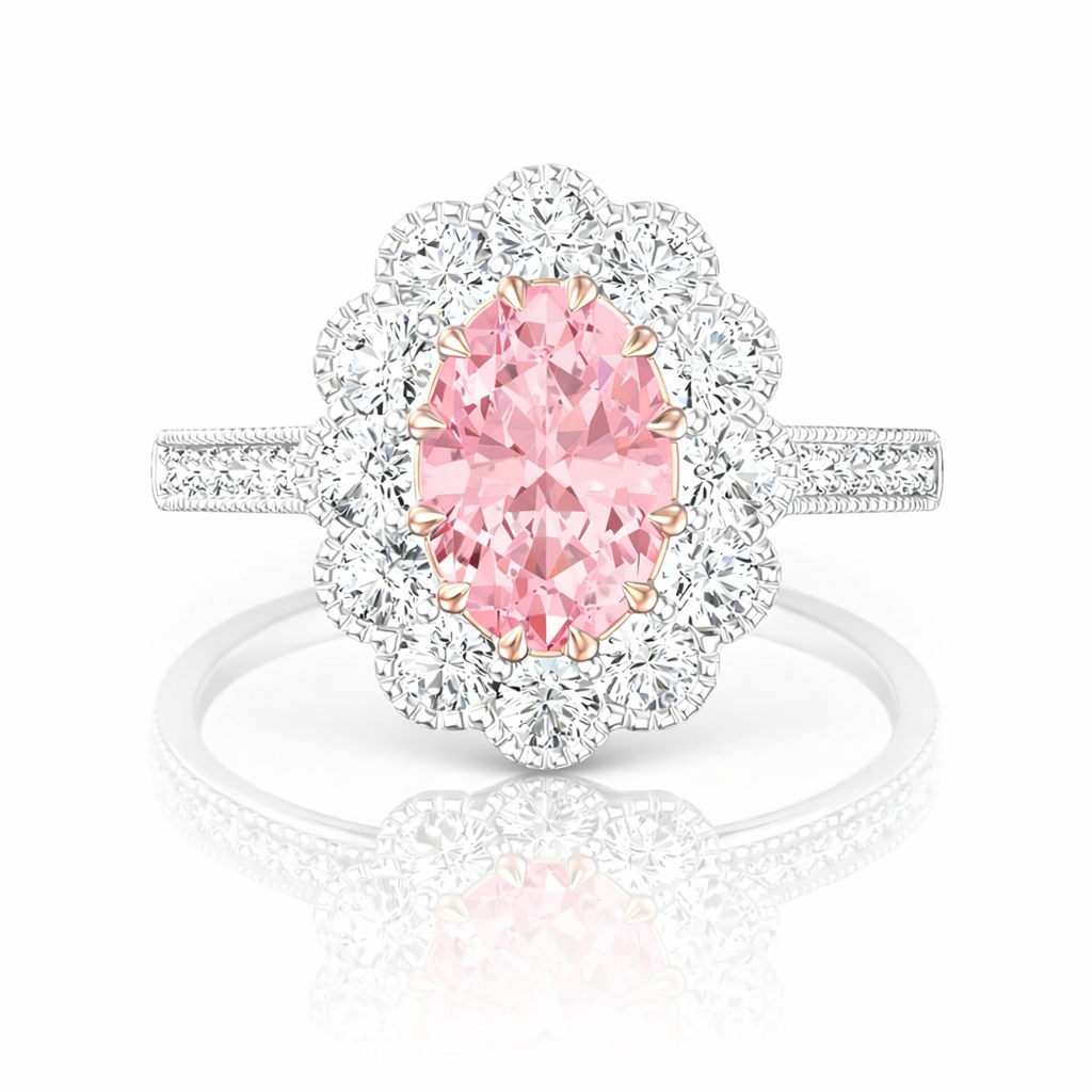 2.50 CT Oval/Round Lab-Grown Diamond | Engagement Ring - II | 14K Two Tone Gold | G Color | VS Clarity