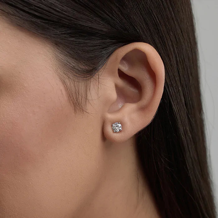 Womens | 1.00 CT Round Cut Lab Grown Diamond | Solitaire Stud | Platinum | E-VS1