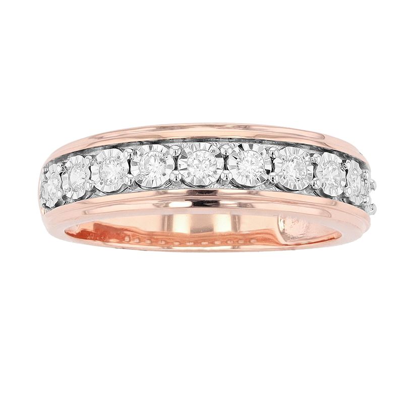 Womens | 0.25 CT Round Cut Lab Grown Accent Diamond | Wedding Band | Rose Gold Flashed Silver | I-J-I1