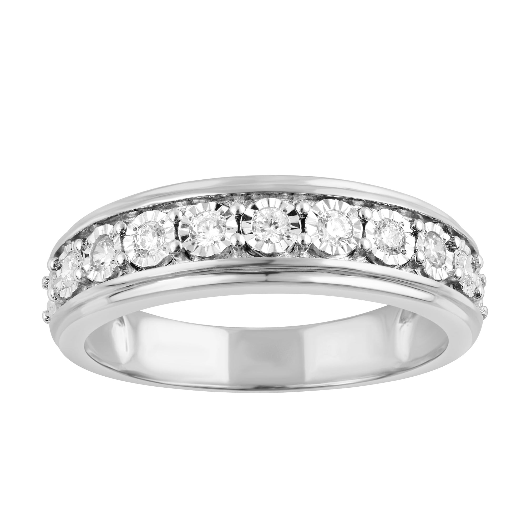 Womens | 0.25 CT Round Cut Lab Grown 12 Stone Accent Diamond | Wedding Band | Sterling Silver | I-J-I1