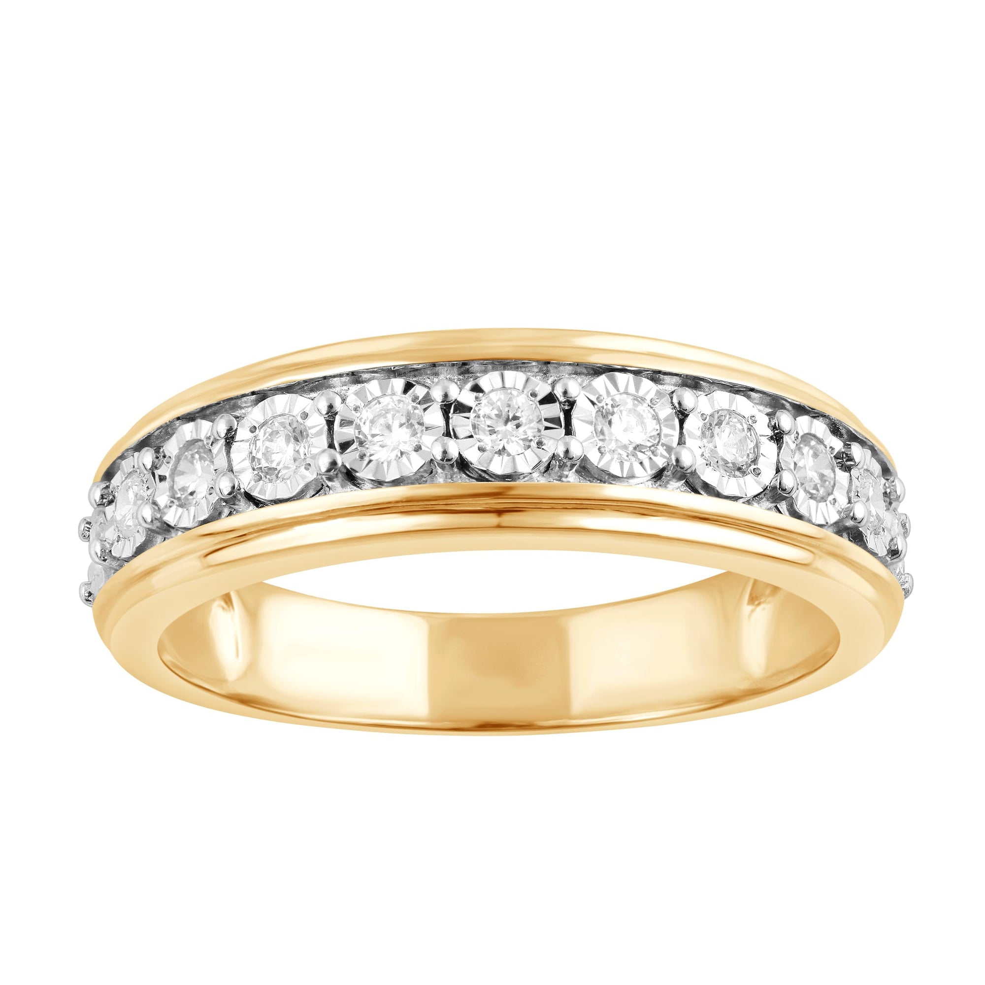 Womens | 0.25 CT Round Cut Lab Grown Accent Diamond | Wedding Band | Yellow Gold Flashed Silver | I-J-I1