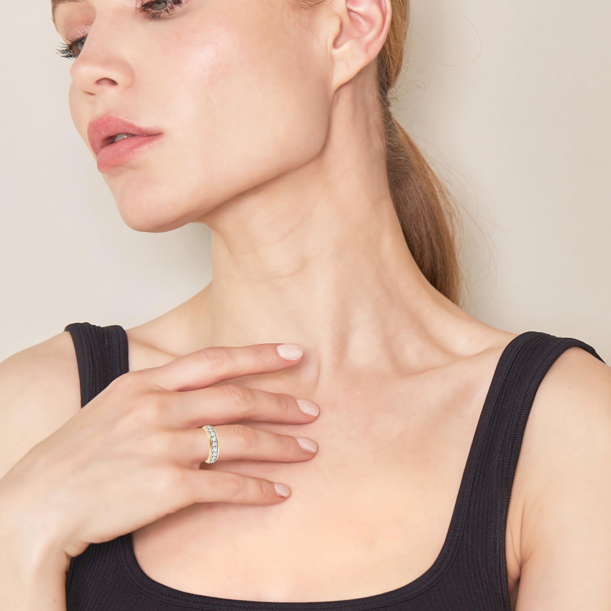 Womens | 0.25 CT Round Cut Lab Grown Accent Diamond | Wedding Band | Yellow Gold Flashed Silver | I-J-I1