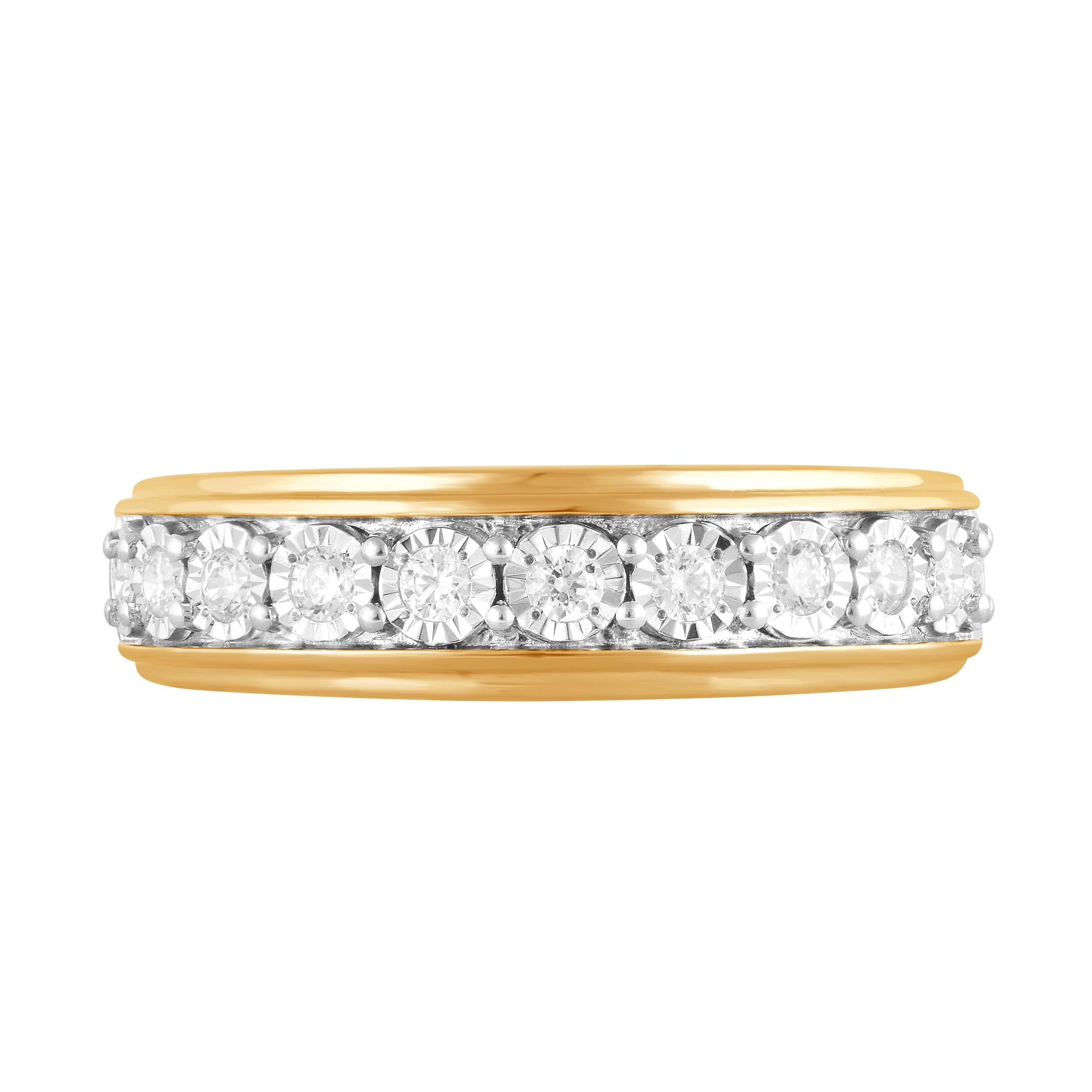 Womens | 0.25 CT Round Cut Lab Grown Accent Diamond | Wedding Band | Yellow Gold Flashed Silver | I-J-I1