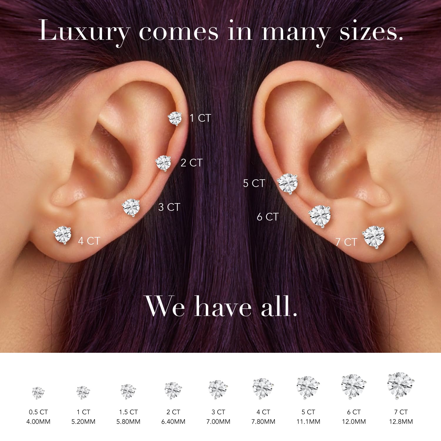 Womens | 3.00 CT Round Cut Lab Grown Diamond | Martini Stud | 18K White Gold | H-VS