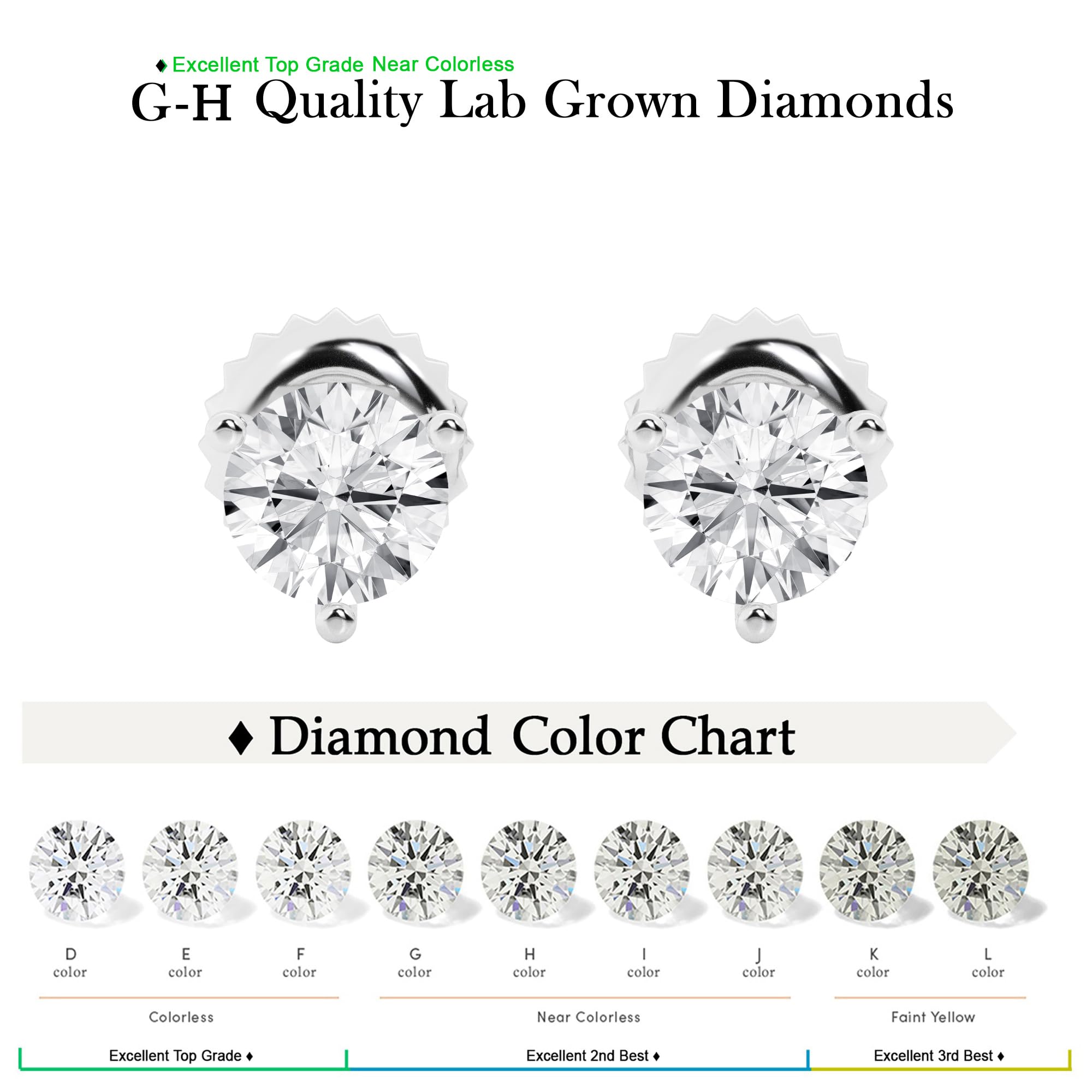 Womens | 3.00 CT Round Cut Lab Grown Diamond | Martini Stud | 18K White Gold | H-VS