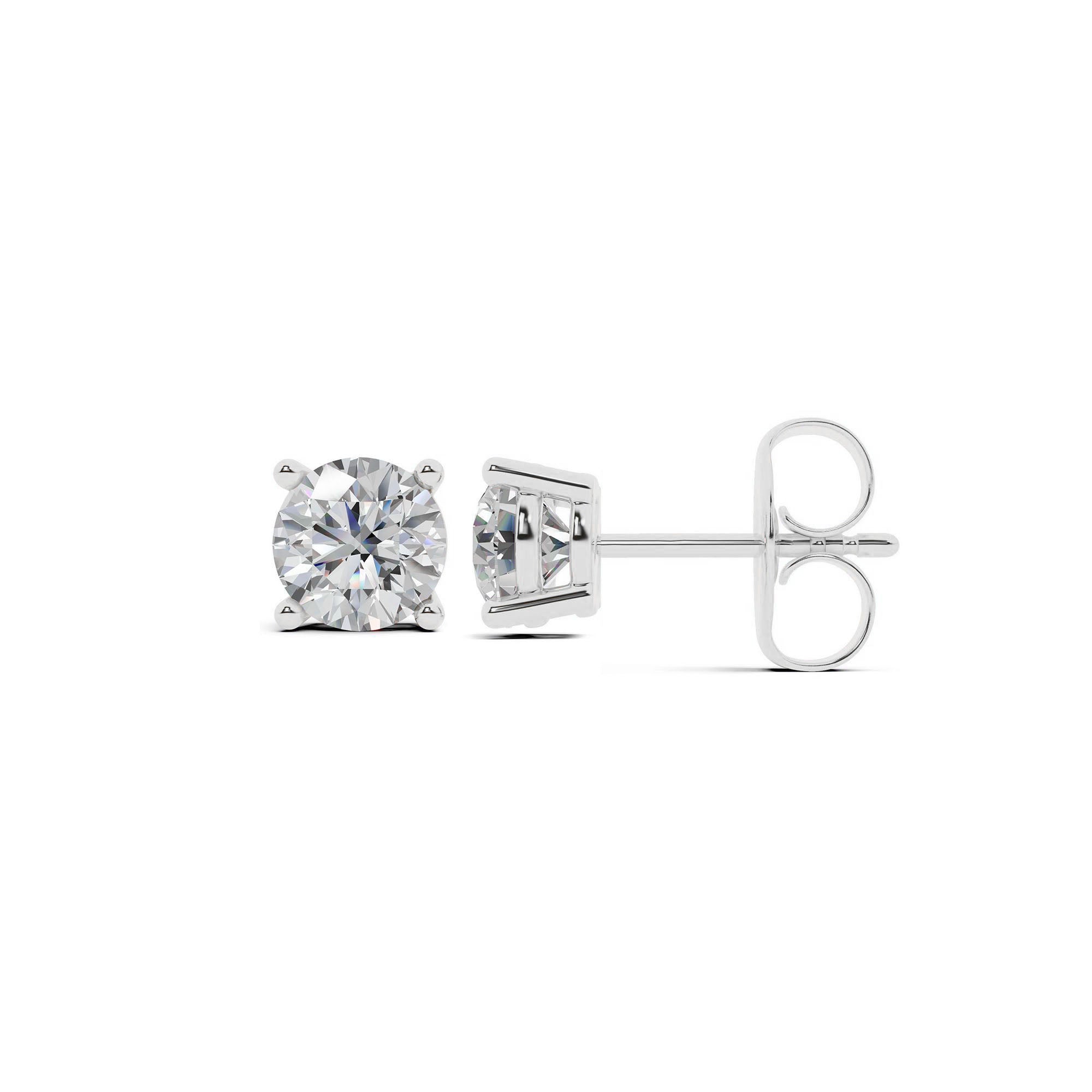 Womens | 0.50 CT Round Cut Lab Grown Diamond | Solitaire Stud | 14K White Gold | J-K-I1/I2