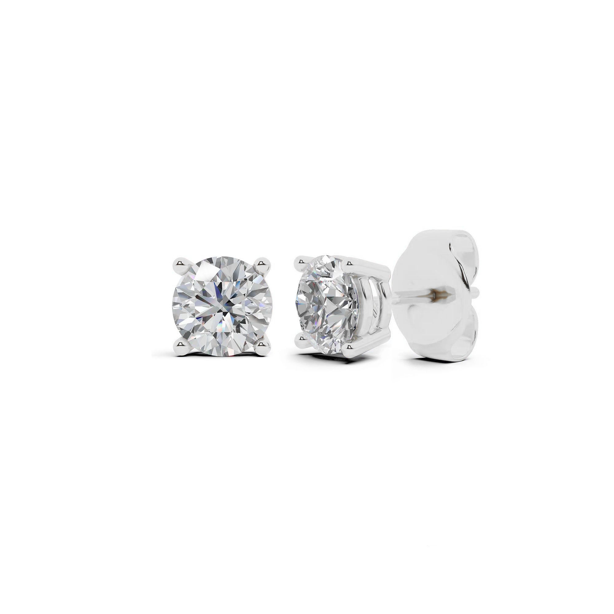 Womens | 0.50 CT Round Cut Lab Grown Diamond | Solitaire Stud | 14K White Gold | J-K-I1/I2