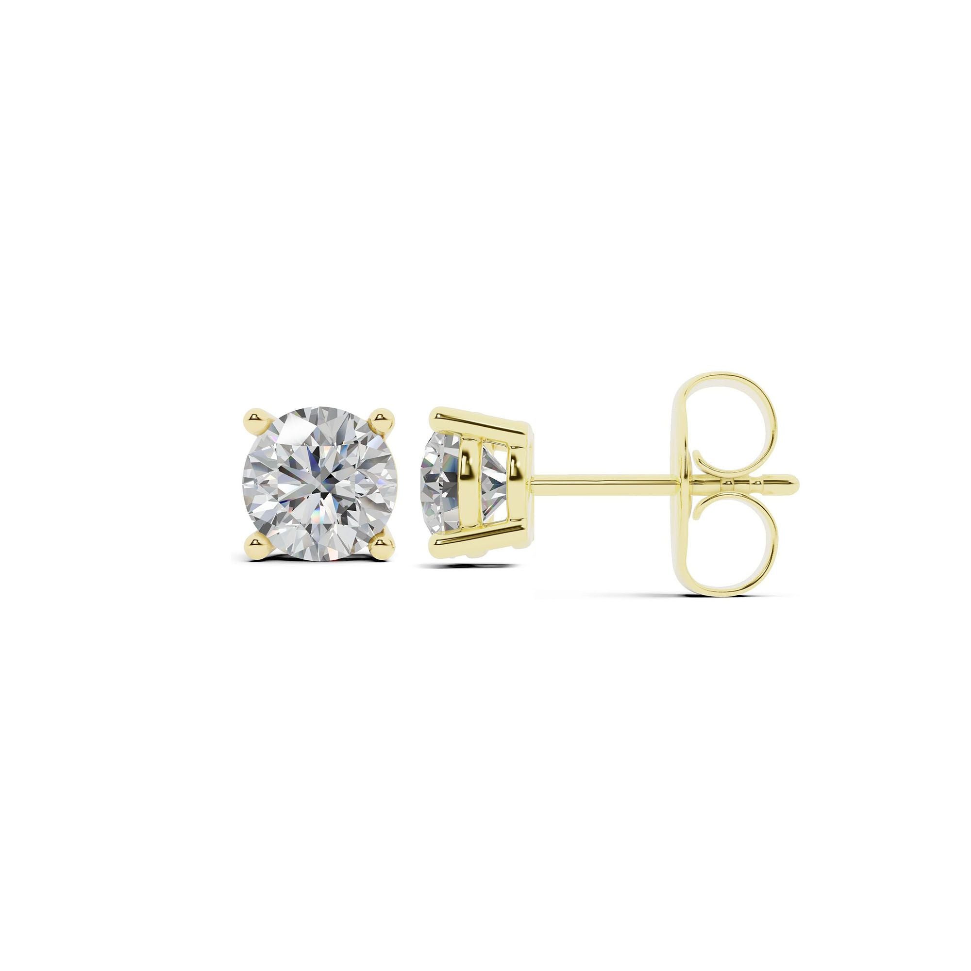 Womens | 0.50 CT Round Cut Lab Grown Diamond | Solitaire Stud | 14K Yellow Gold | J-K-I1/I2