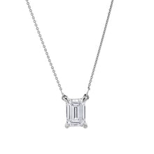 Womens | 0.75 CT  Emerald Cut Lab Grown Diamond | Solitaire Pendant Necklace | 14K White Gold | J-K-I1/I2