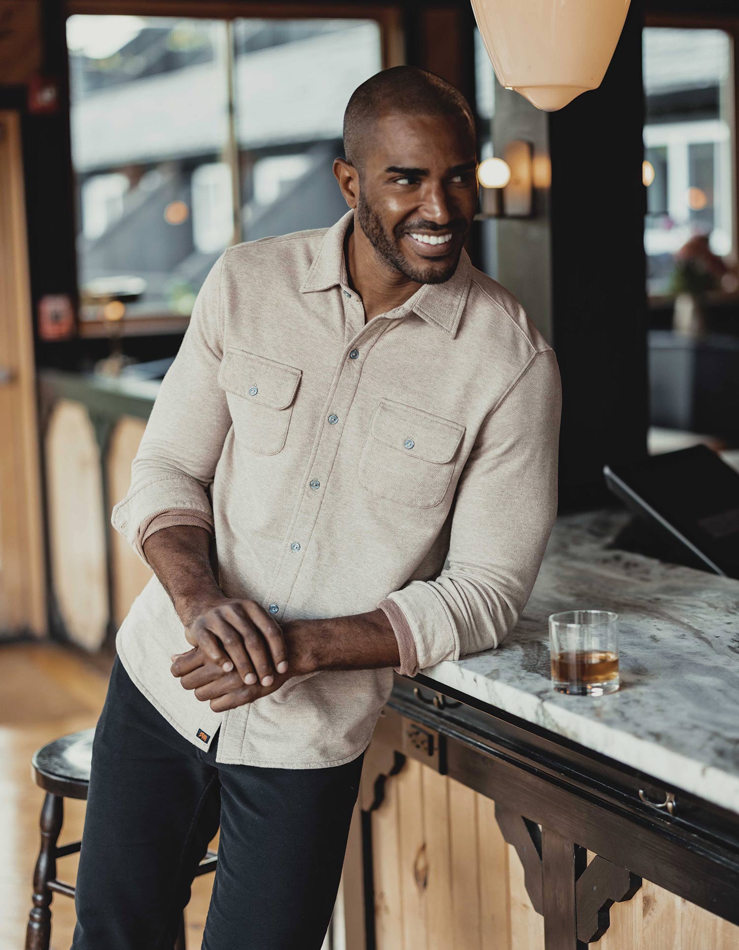 Men | Textured Knit Shirt | Tan