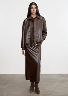Leather Hi-Waist Curve Skirt | Dark Brown