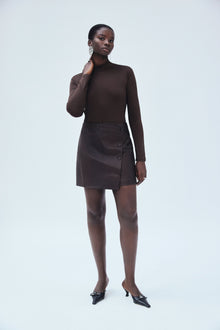 Vegan Croc Leather Wrap Skirt | Chocolate