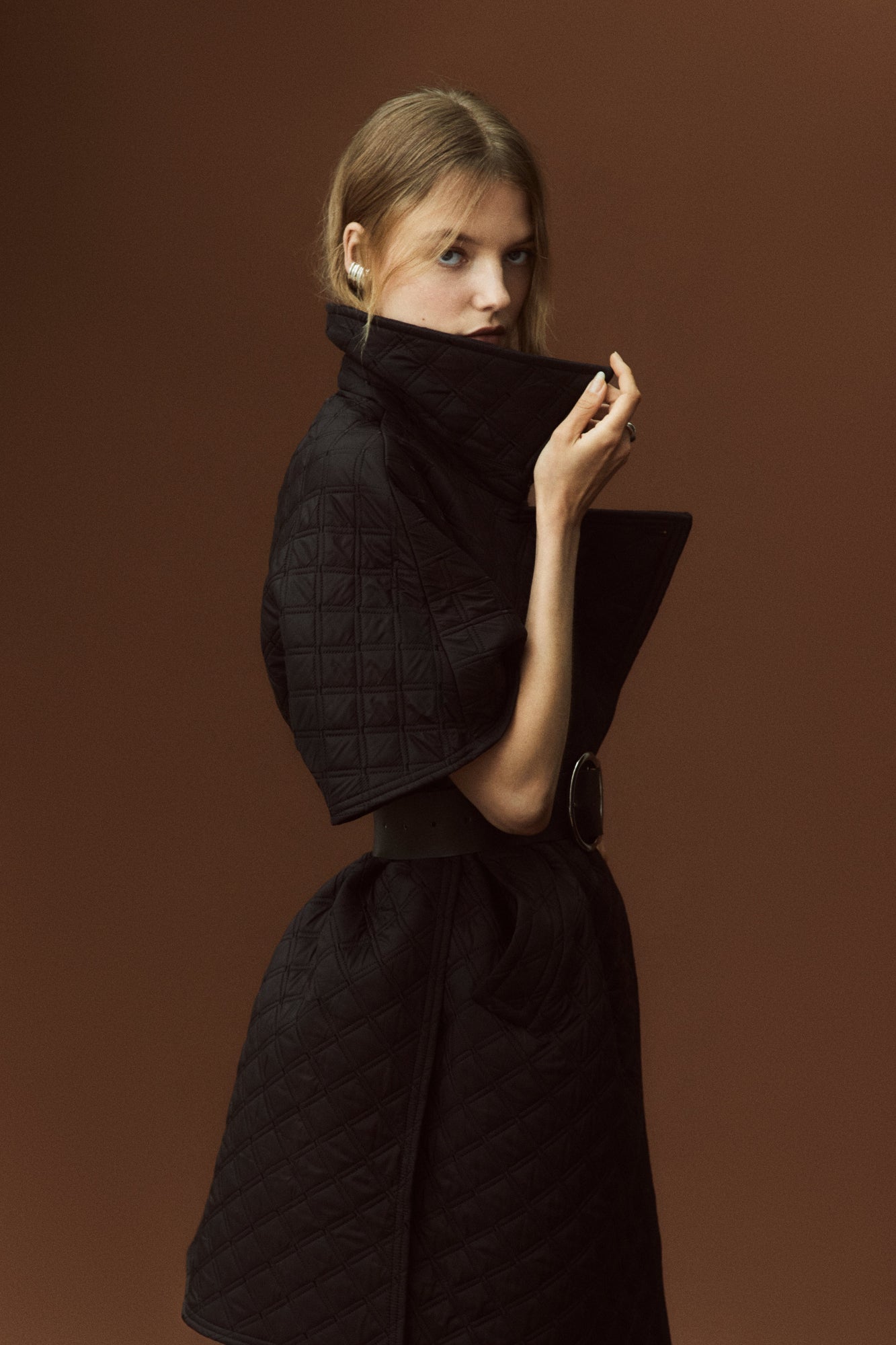 Quilted Cape Coat | Black