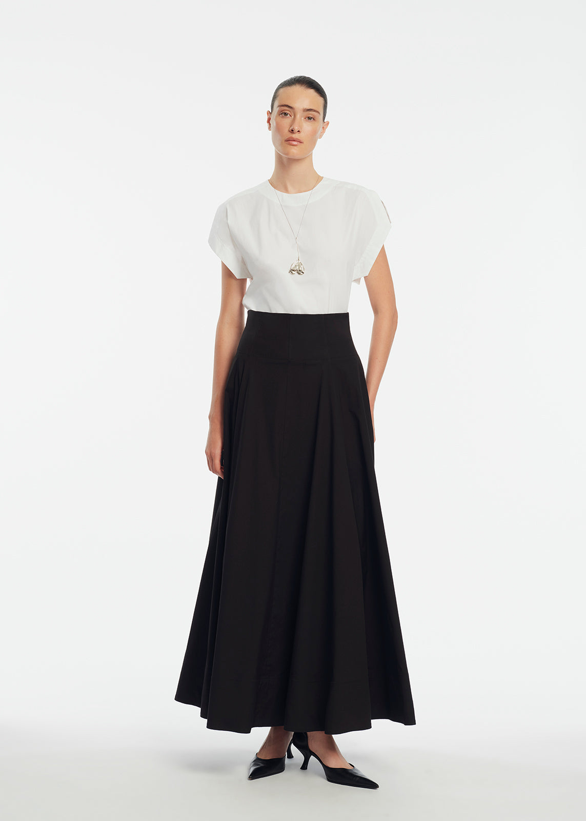 Cotton Poplin Short Sleeve Top | White
