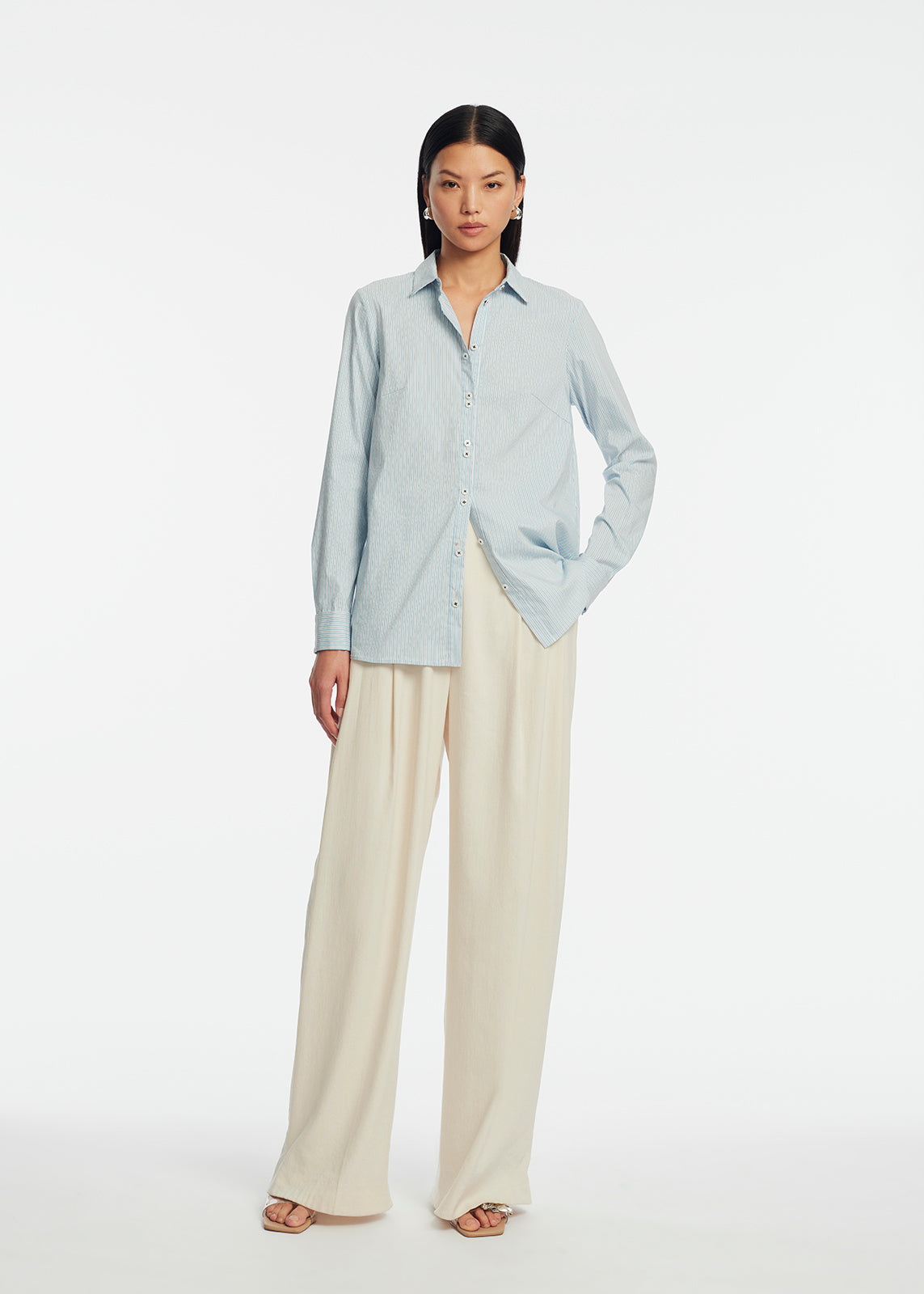 Striped Cotton Poplin Bow Back Shirt | Oxford